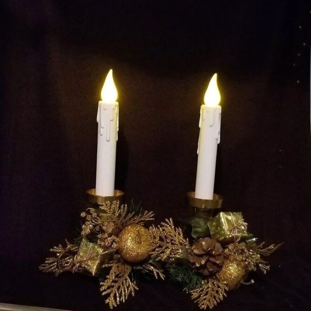 Vintage Solid Brass Candlesticks Battery Operated Twist Gold Handle 10.5" Lot 2